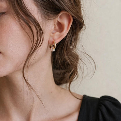 Retro Pearl Hoop Earrings: Small Gold-Tone Classic Minimalist Jewelry