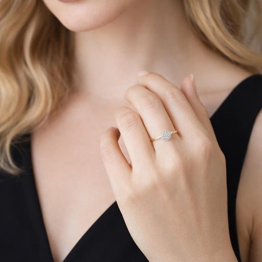 18K Gold Plated CZ Pave Ring, Stainless Steel Bridal Band, Elegant Cubic Zirconia