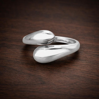 Stainless Steel Double Ball Open Ring – Minimalist Geometric Adjustable Gold Tone