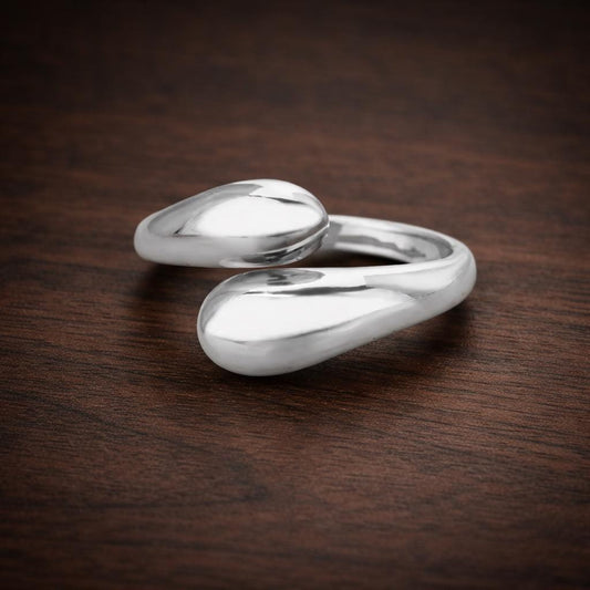 Stainless Steel Double Ball Open Ring – Minimalist Geometric Adjustable Gold Tone