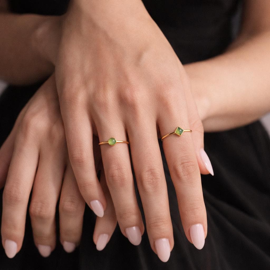 Opal Cat's Eye Geometric Ring, Gold-Tone Plated Copper Alloy, Minimalist Statement Jewelry