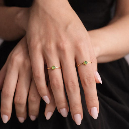 Opal Cat's Eye Geometric Ring, Gold-Tone Plated Copper Alloy, Minimalist Statement Jewelry
