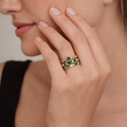 Gold Oval Zircon Ring Set, Minimalist Stackable Stainless Steel, Wedding Jewelry