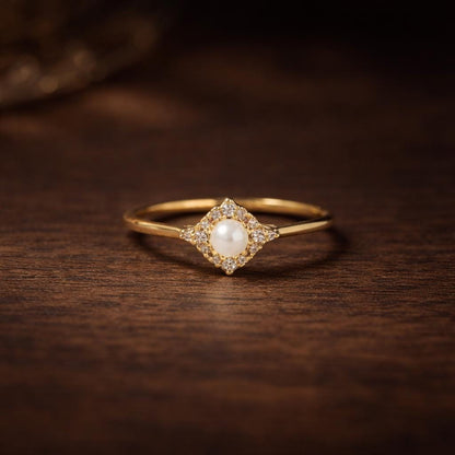 925 Sterling Silver Mini Pearl Ring, Gold Color Minimalist Engagement Jewelry