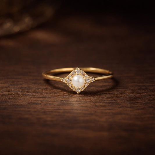 925 Sterling Silver Mini Pearl Ring, Gold Color Minimalist Engagement Jewelry