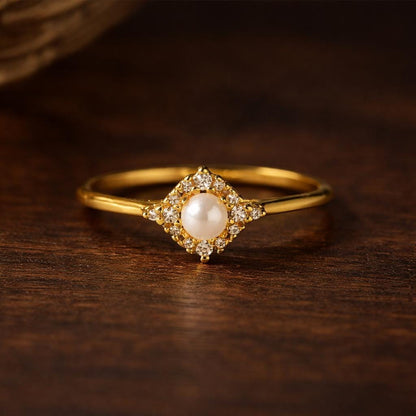 925 Sterling Silver Mini Pearl Ring, Gold Color Minimalist Engagement Jewelry