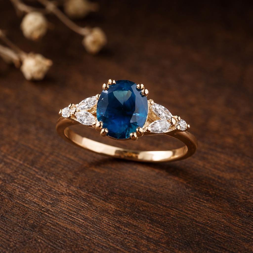 Minimalist Blue Zircon Ring, Stainless Steel, Elegant European Style Jewelry
