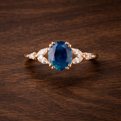 Minimalist Blue Zircon Ring, Stainless Steel, Elegant European Style Jewelry