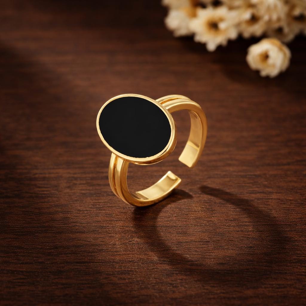 Oval Black Onyx Ring, Minimalist Vintage Style, Elegant Women's Jewelry
