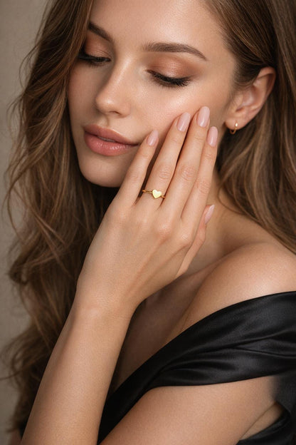 Gold Color Stainless Steel Heart Ring, Dainty Minimalist Love Jewelry