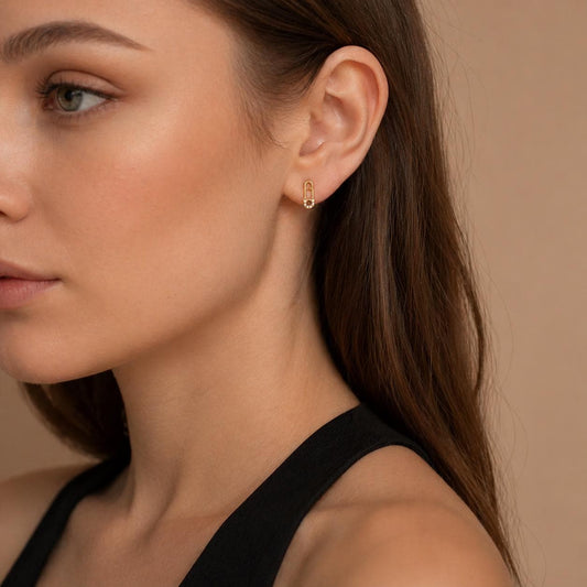 Gold Plated Sterling Silver Heart Stud Earrings with Cubic Zirconia – Dainty Minimalist Jewelry