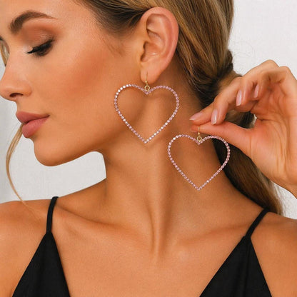 Rhinestone Heart Hoop Earrings, Silver Tone Hoop Jewelry, Minimalist Sparkle Gift