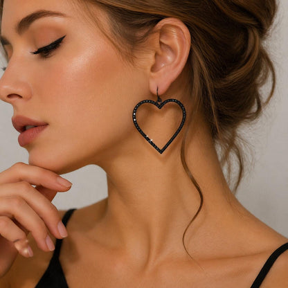 Rhinestone Heart Hoop Earrings, Silver Tone Hoop Jewelry, Minimalist Sparkle Gift