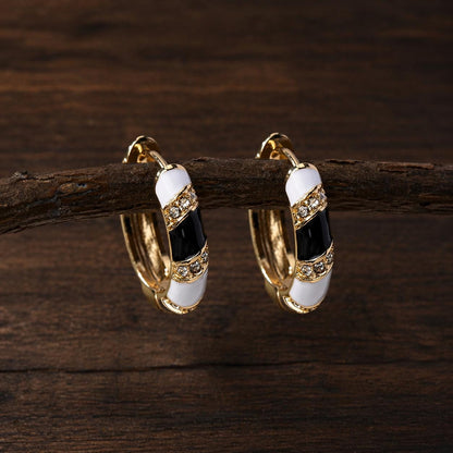 Lucky Egg Rhinestone Clip-On Earrings, Striped Enamel, Non-Pierced Minimal Jewelry