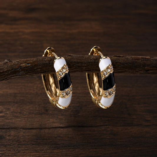 Lucky Egg Rhinestone Clip-On Earrings, Striped Enamel, Non-Pierced Minimal Jewelry