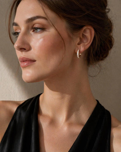 Gold Plated Zirconia Hoop Earrings, Minimalist Sparkling Daily Jewelry