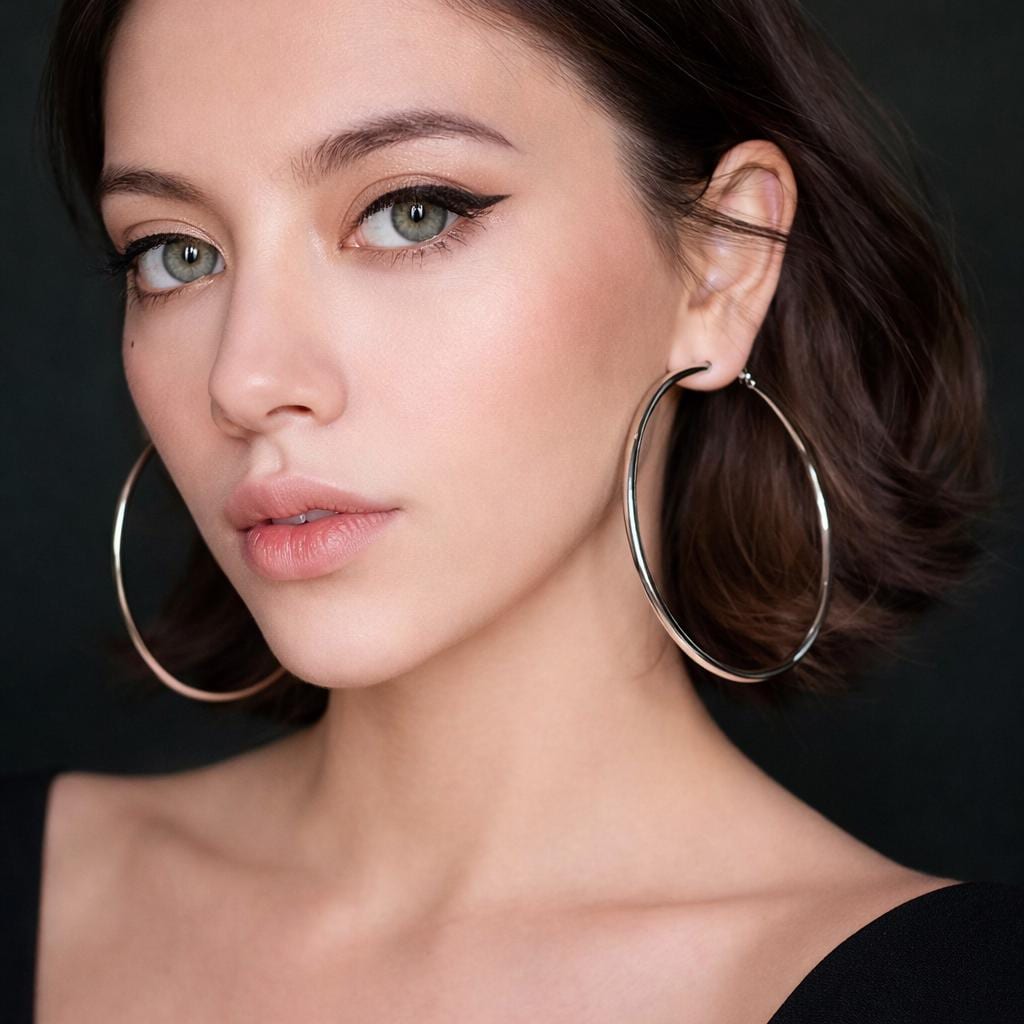 Large Glossy Hoop Earrings, Stainless Steel Retro Elegant Hoops, Minimalist Daily Jewelry