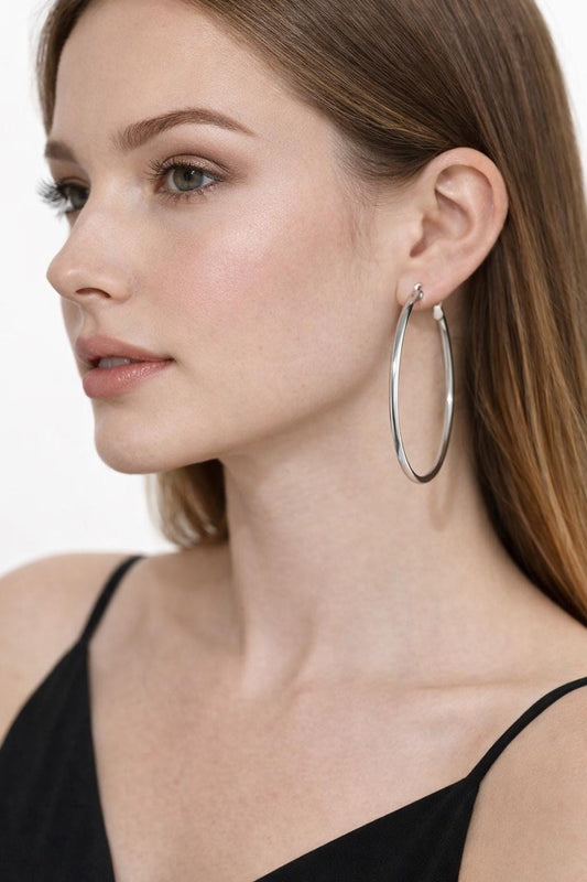 Large Glossy Hoop Earrings, Stainless Steel Retro Elegant Hoops, Minimalist Daily Jewelry