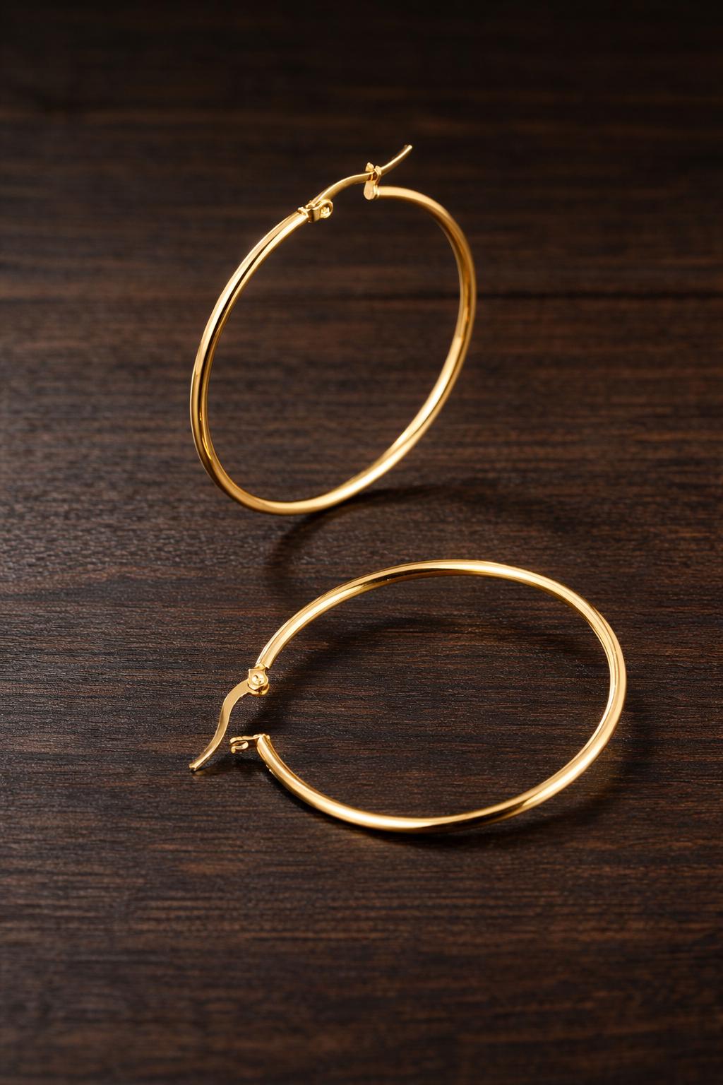 Large Glossy Hoop Earrings, Stainless Steel Retro Elegant Hoops, Minimalist Daily Jewelry