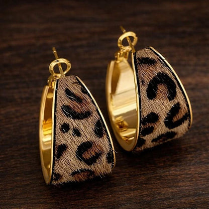 Vintage Leopard Print Flocked Fabric Hoop Earrings, Elegant Statement Party Jewelry