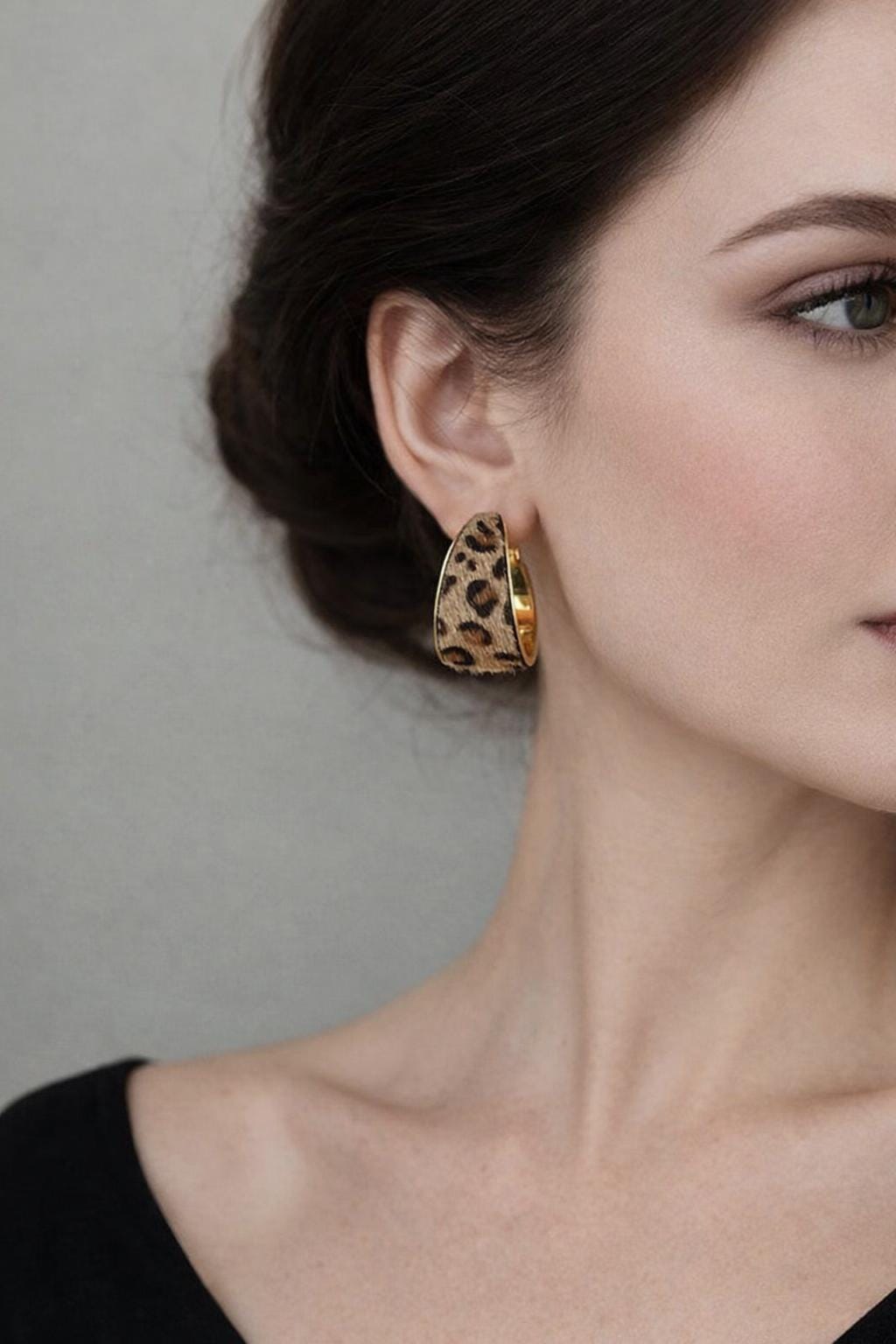 Leopard Print Flocked Fabric Hoop Earrings, Vintage Style Statement Jewelry for Parties