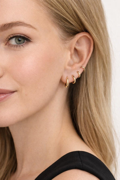 14K Gold Plated Huggie Hoop Earrings Set – Stainless Steel, Hypoallergenic Small Hoops