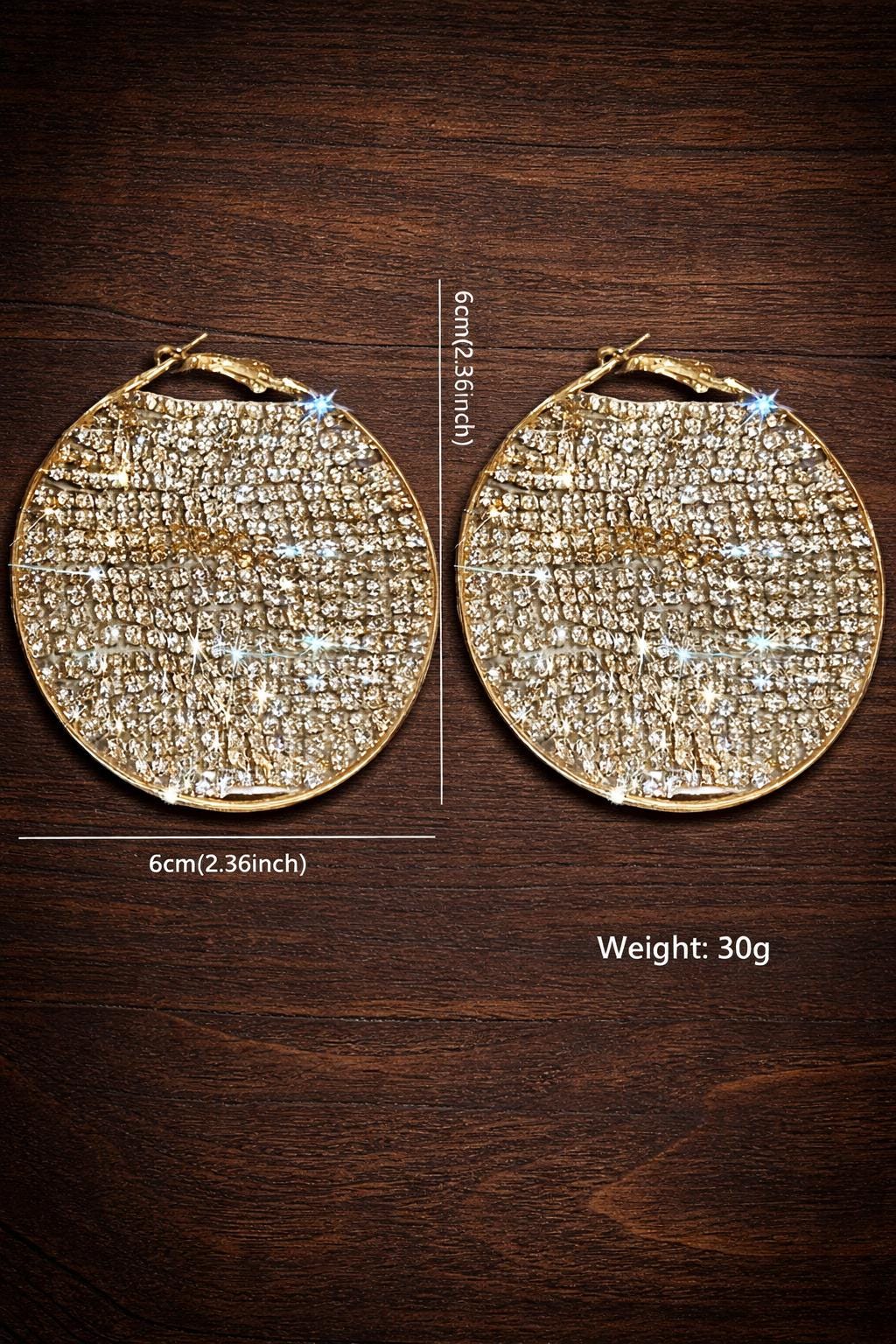 Shiny Gold Tone Rhinestone Circle Hoop Earrings, Large Statement Wedding Party Jewelry