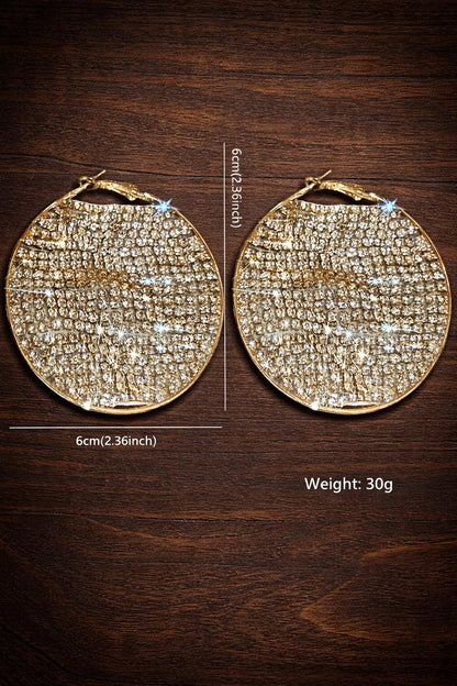Shiny Gold Tone Rhinestone Circle Hoop Earrings, Large Statement Wedding Party Jewelry