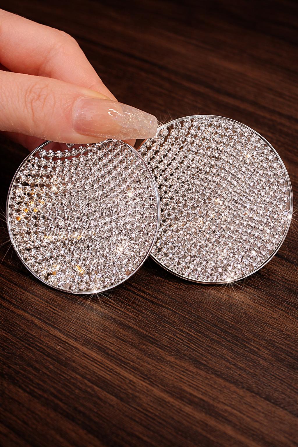 Shiny Gold Tone Rhinestone Circle Hoop Earrings, Large Statement Wedding Party Jewelry