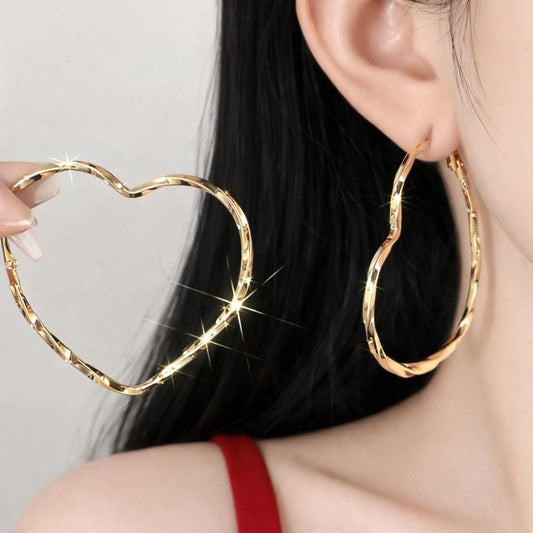 Gold Plated Twisted Heart Hoop Earrings, Minimalist Chic Jewelry