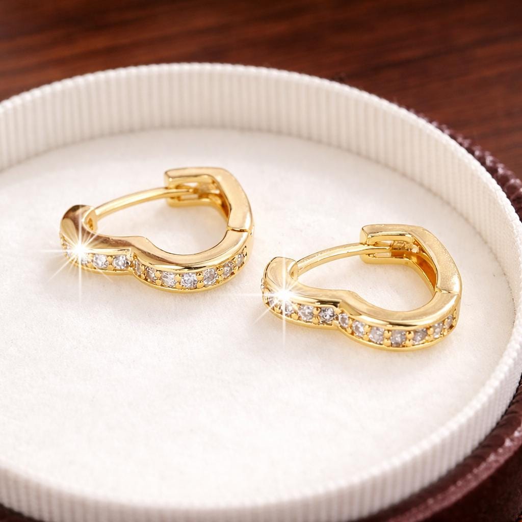 Inlaid Heart Stud Earrings, Minimalist Gold/Silver Alloy, Everyday Accessory