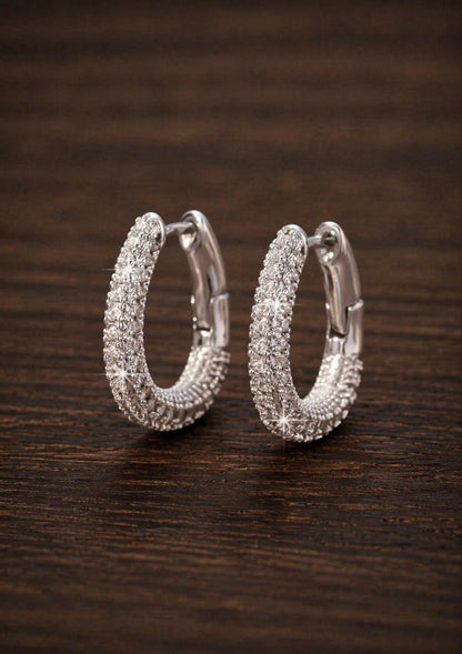 U-Shaped Cubic Zirconia Hoop Earrings, Elegant European Style CZ Charm Jewelry