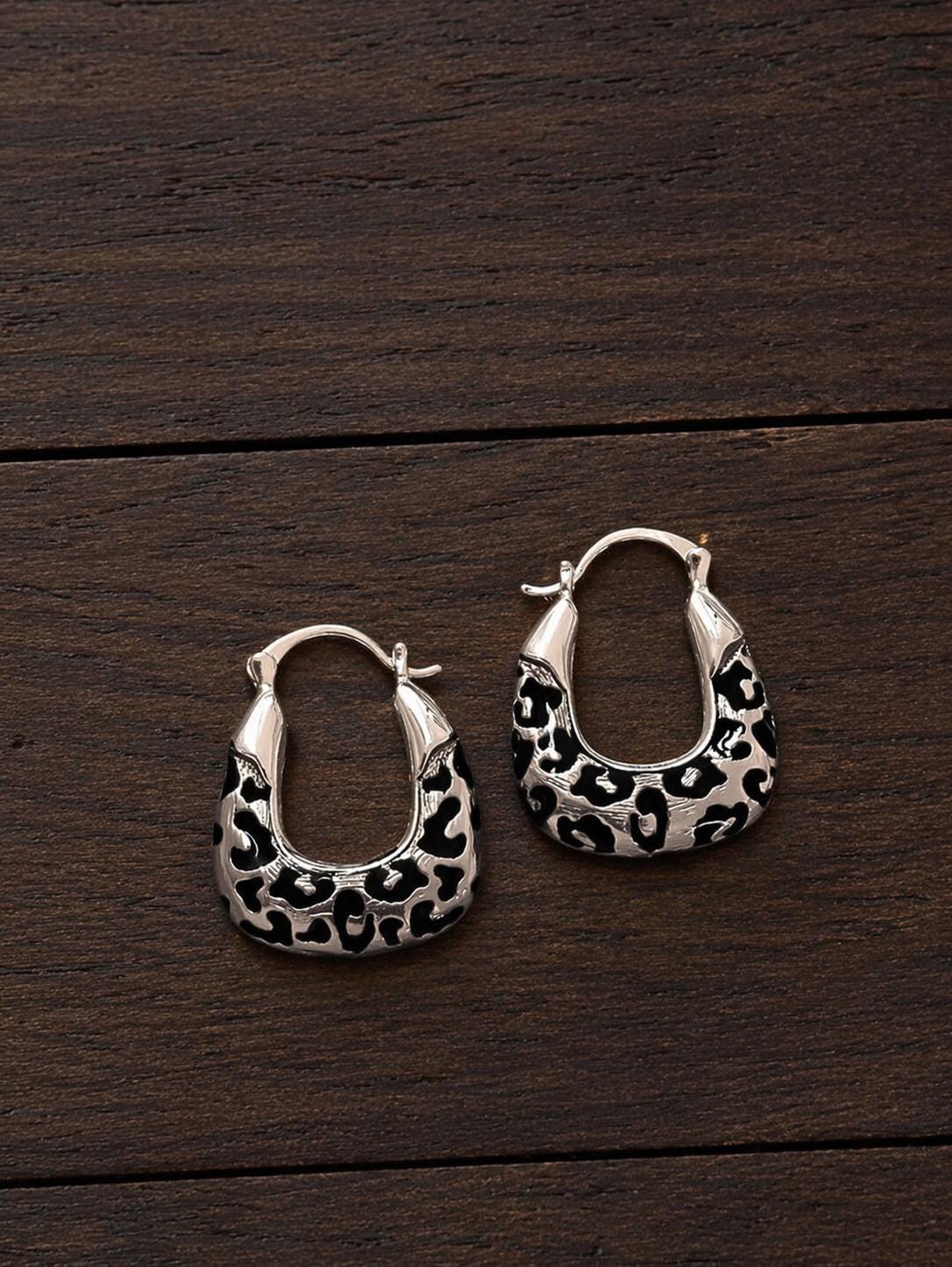 Retro Leopard Print Hoop Earrings, Alloy Resin Statement Jewelry, Vintage Style Fashion