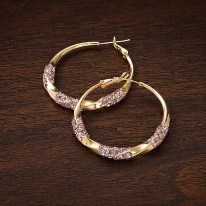 Gold Tone Hoop Earrings, Purple Rhinestone Statement Hoops, Elegant Jewelry