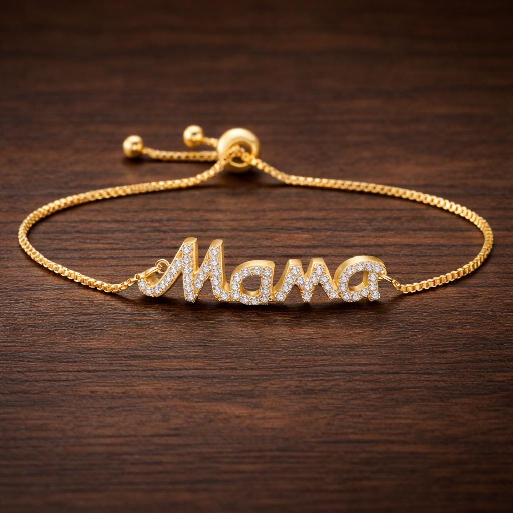 Mama Letter Bracelet, Zircon Crystal Bangle, Stainless Steel Mom Jewelry