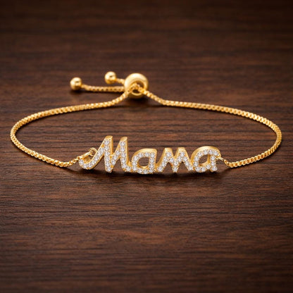 Mama Letter Bracelet, Zircon Crystal Bangle, Stainless Steel Mom Jewelry