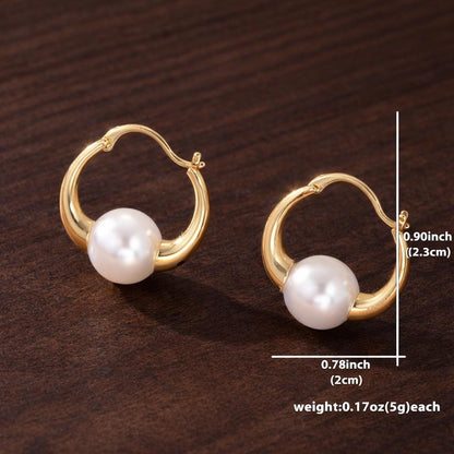Retro Pearl Hoop Earrings: Small Gold-Tone Classic Minimalist Jewelry