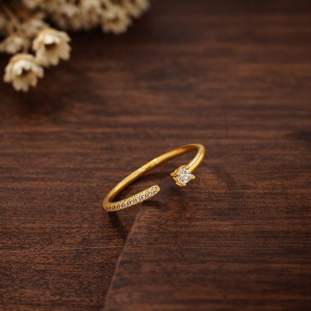 Kinitial Minimalist Stackable Rings, 18K Gold Plated, Adjustable Size, Designer Jewelry