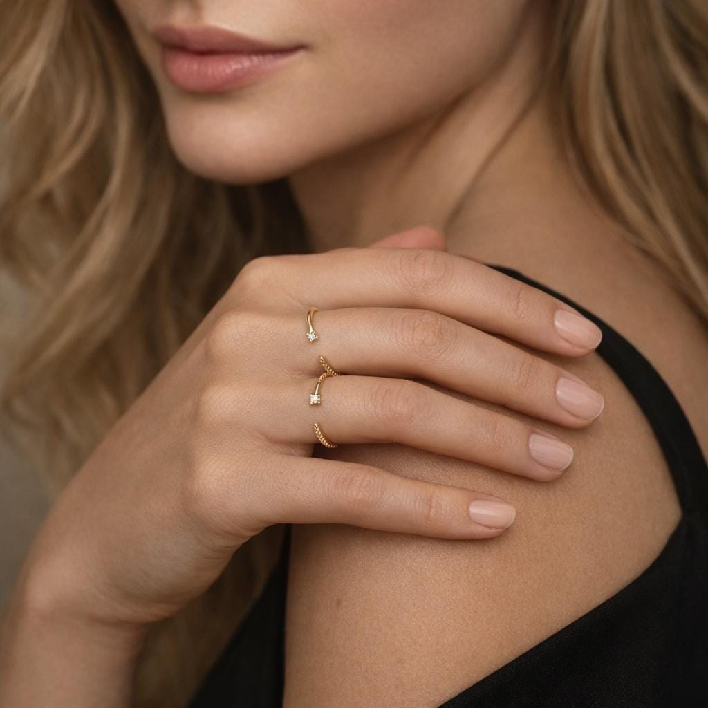Kinitial Minimalist Stackable Rings, 18K Gold Plated, Adjustable Size, Designer Jewelry