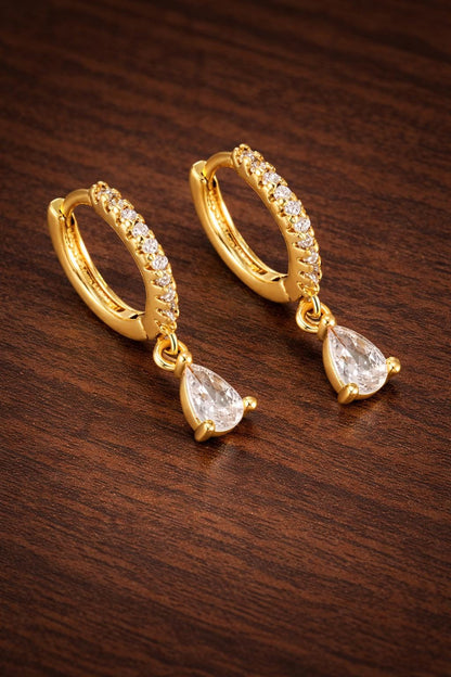 14K Gold Plated Teardrop Hoop Earrings with Zircon Stones – Minimalist Dangle Jewelry