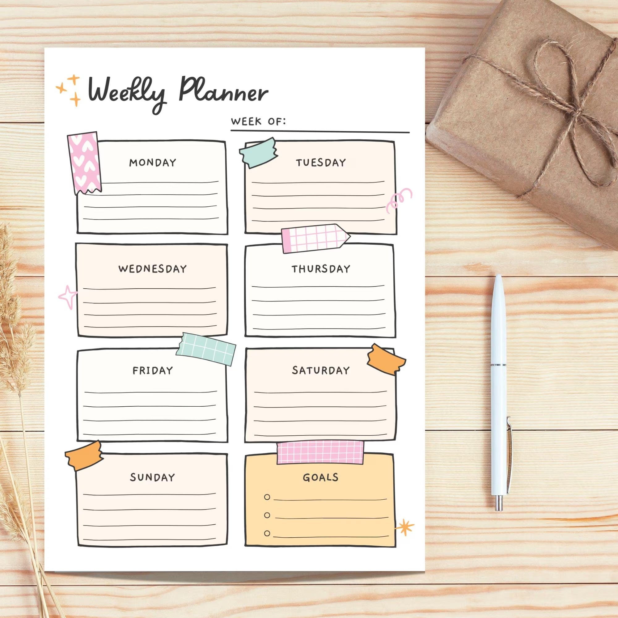 Printable Weekly Planner: Undated Schedule Template, To Do List, (PDF Download)