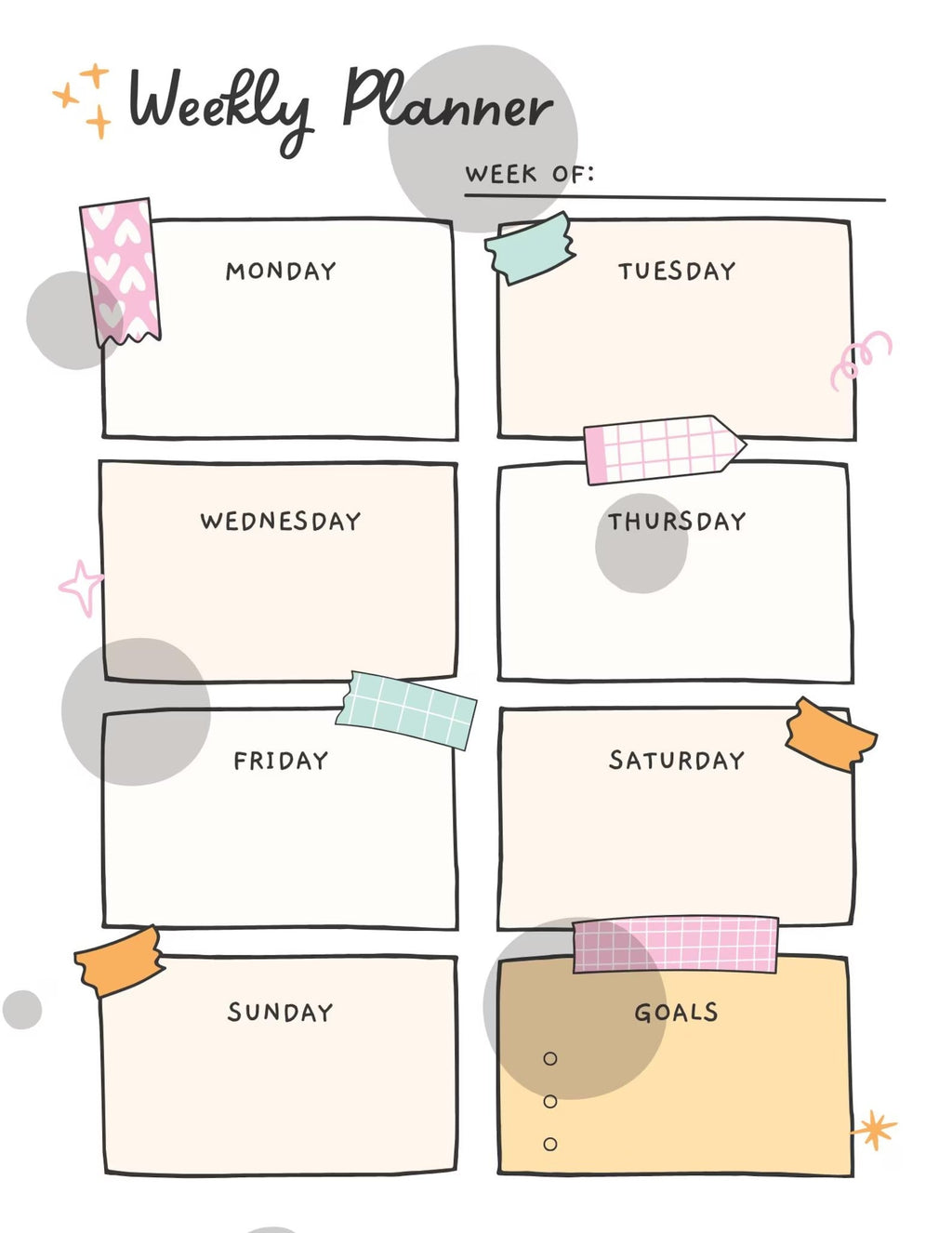 Printable Weekly Planner: Undated Schedule Template, To Do List, (PDF Download)