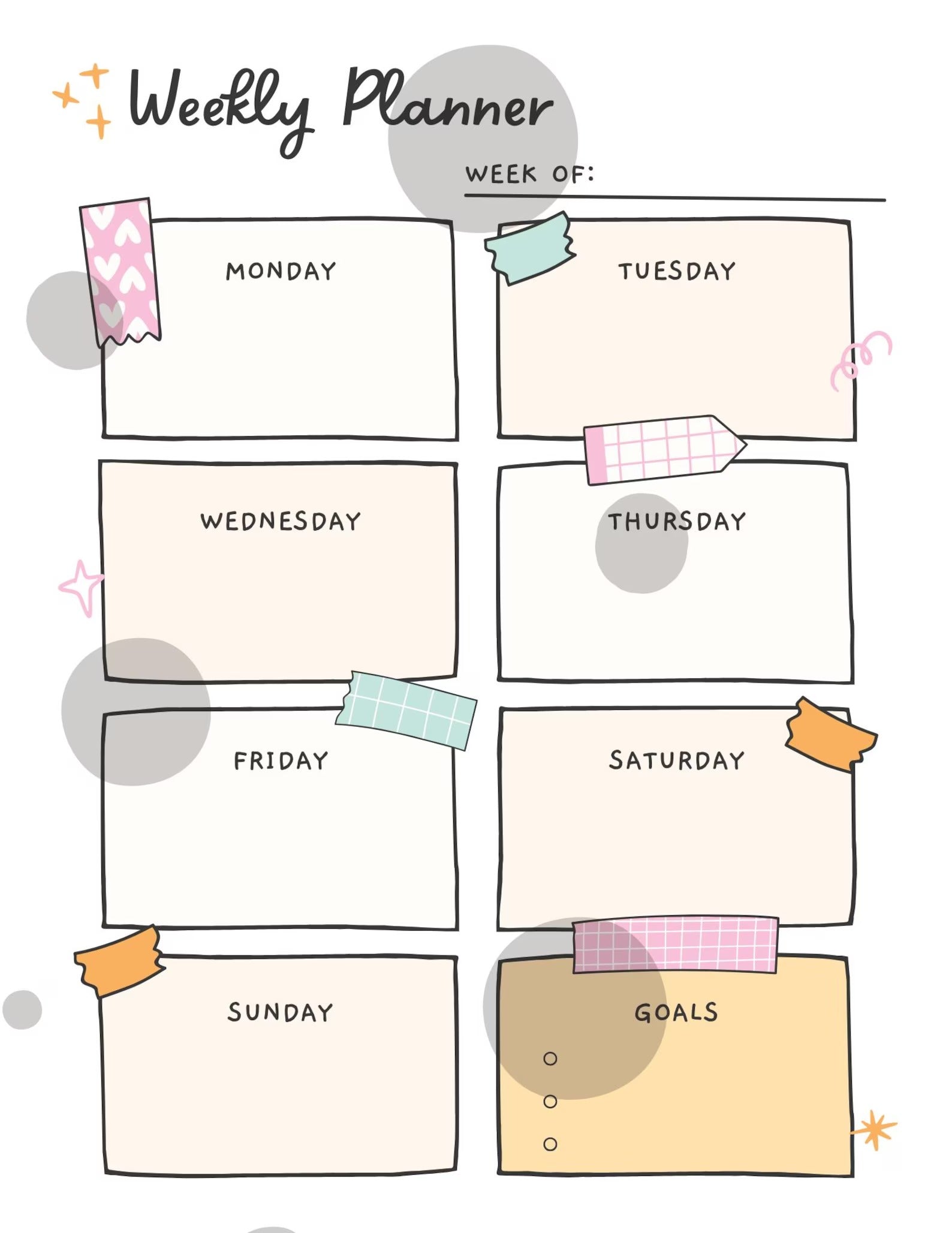 Printable Weekly Planner: Undated Schedule Template, To Do List, (PDF Download)